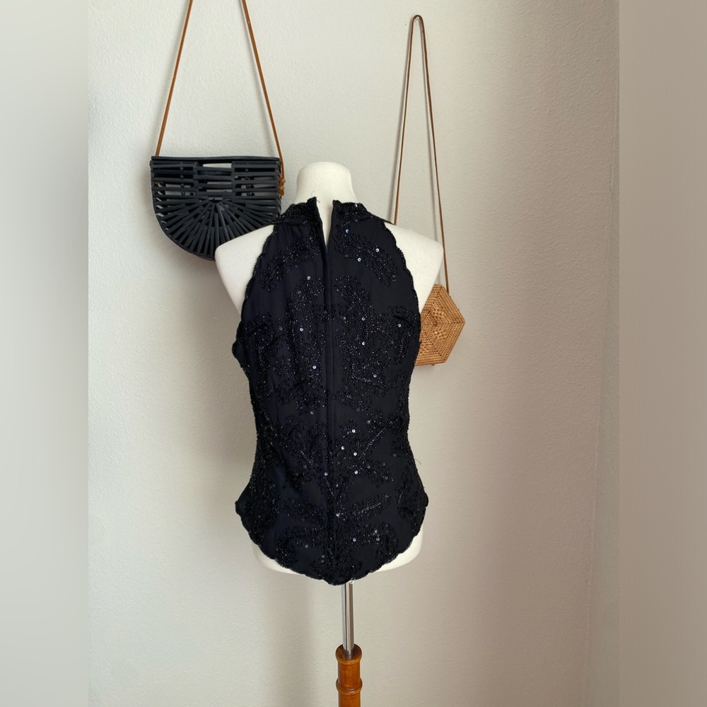 Dressbarn Collection Black Sequin V Neck Top, Size Large - Picture 2 of 3